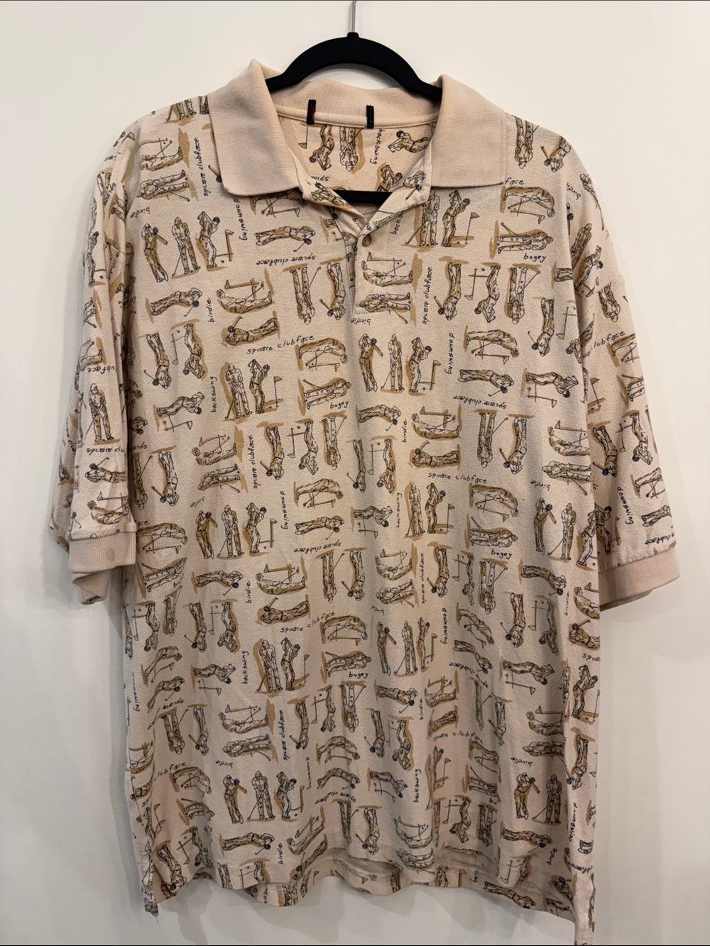 Beige Patterned Polo Shirt - Men's Casual Short Sleeve Polo ⛳️